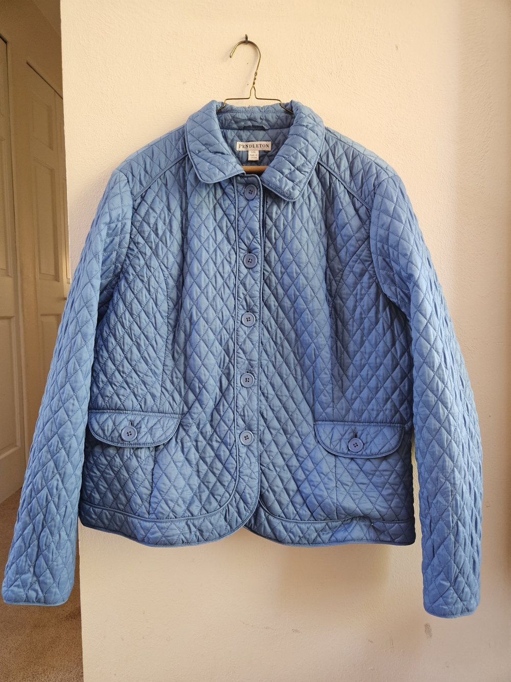Pendleton Light Blue Diamond Quilted Button Front Jacket XXL